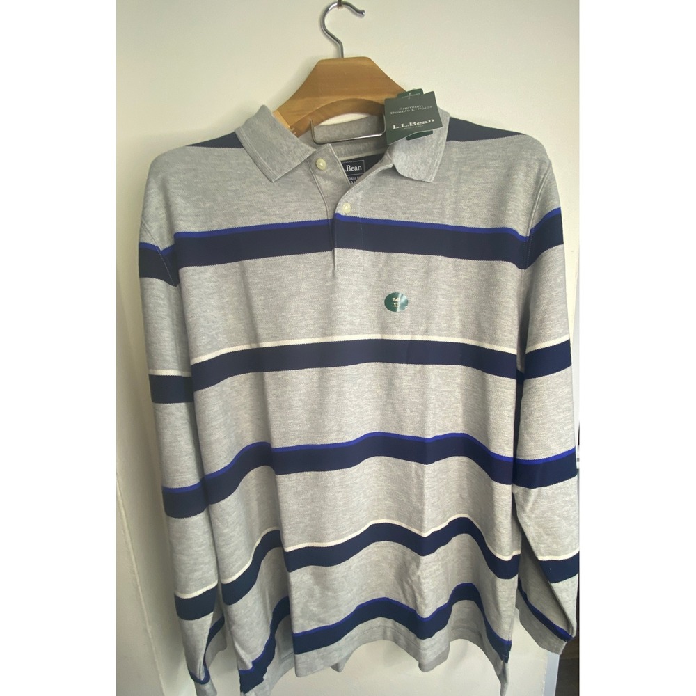 LL Bean Traditional Fit Mens XL Tall Long Sleeve Striped Rugby Polo Shirt NWT